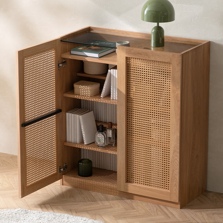 ラタンが映えるショーケース付き本棚 Latteo(ラッテオ)